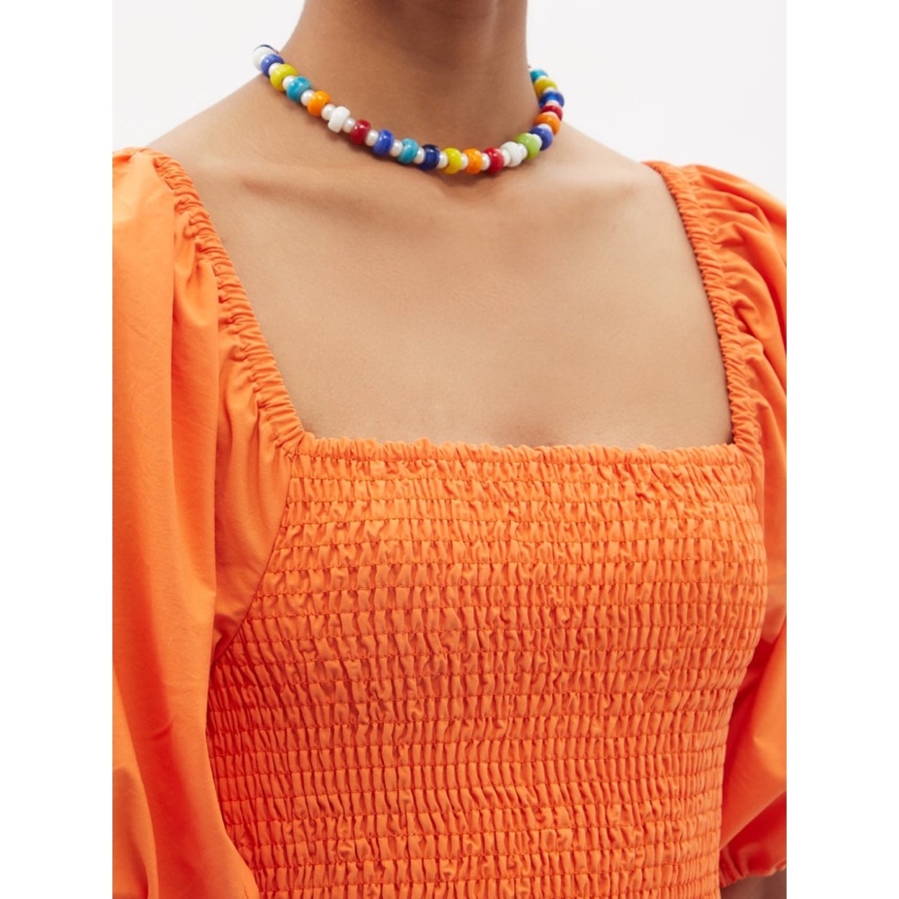 NWT Rhode Eloise Puff Sleeve Colorblocked Midi Dress in Clementine Multi - Picture 4 of 12
